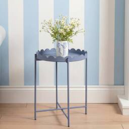 OHS Scallop Edge Coffee Table Decorative Side Table with Metal Frame in Blue