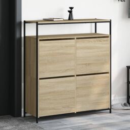 Berkfield Home Shoe Cabinet with 4 Flip-Drawers Sonoma Oak 100x34x112 cm in Brown - Size: 100 x 34 x 112 cm - thumbnail 1