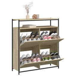 Berkfield Home Shoe Cabinet with 4 Flip-Drawers Sonoma Oak 100x34x112 cm in Brown - Size: 100 x 34 x 112 cm - thumbnail 4