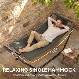 OUTSUNNY Outdoor Hammock with Stand with Side Pocket, Headrest, Dark Grey - thumbnail 4