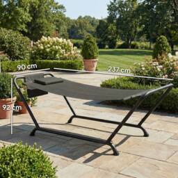 OUTSUNNY Outdoor Hammock with Stand with Side Pocket, Headrest, Dark Grey - thumbnail 3