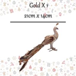 VFM e-Store Christmas Peacock Decoration 21cm x 14cm Gold X 1 - Size: 21 cm x 14 cm - thumbnail 2