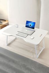 Living and Home Laptop Table Portable Folding Computer Notebook Desk Office Stand in White - thumbnail 1