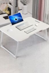 Living and Home Laptop Table Portable Folding Computer Notebook Desk Office Stand in White - thumbnail 2