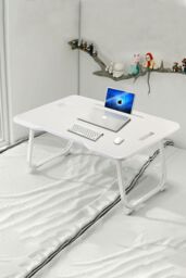 Living and Home Laptop Table Portable Folding Computer Notebook Desk Office Stand in White - thumbnail 3