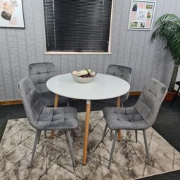KOSY KOALA Dining Table & 4 Chairs White Round Table With 4 Grey Velvet Chairs Dining Room Furniture in Brown - thumbnail 2