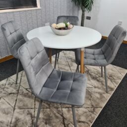 KOSY KOALA Dining Table & 4 Chairs White Round Table With 4 Grey Velvet Chairs Dining Room Furniture in Brown - thumbnail 8
