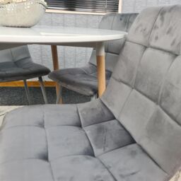 KOSY KOALA Dining Table & 4 Chairs White Round Table With 4 Grey Velvet Chairs Dining Room Furniture in Brown - thumbnail 5