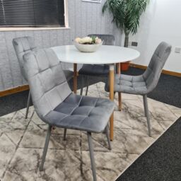 KOSY KOALA Dining Table & 4 Chairs White Round Table With 4 Grey Velvet Chairs Dining Room Furniture in Brown - thumbnail 9