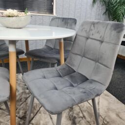 KOSY KOALA Dining Table & 4 Chairs White Round Table With 4 Grey Velvet Chairs Dining Room Furniture in Brown - thumbnail 4