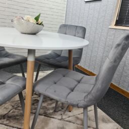 KOSY KOALA Dining Table & 4 Chairs White Round Table With 4 Grey Velvet Chairs Dining Room Furniture in Brown - thumbnail 7