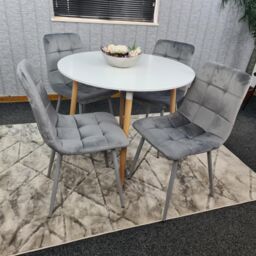 KOSY KOALA Dining Table & 4 Chairs White Round Table With 4 Grey Velvet Chairs Dining Room Furniture in Brown - thumbnail 3