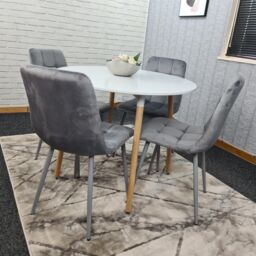 KOSY KOALA Dining Table & 4 Chairs White Round Table With 4 Grey Velvet Chairs Dining Room Furniture in Brown - thumbnail 6