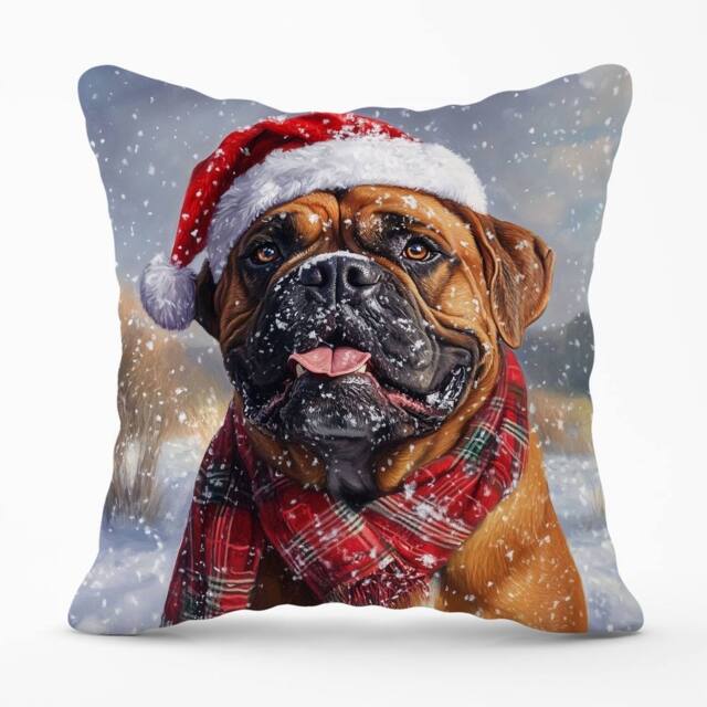 Warren Reed - Designer Christmas Bullmastiff Cushion in Brown - Size: 60 cm x 60 cm - image 1
