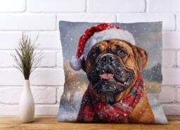 Warren Reed - Designer Christmas Bullmastiff Cushion in Brown - Size: 60 cm x 60 cm - thumbnail 2