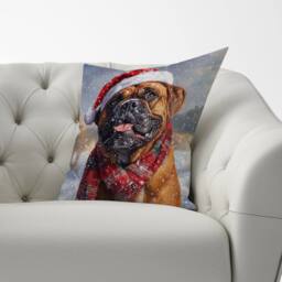 Warren Reed - Designer Christmas Bullmastiff Cushion in Brown - Size: 60 cm x 60 cm - thumbnail 3