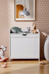 Living and Home White Wooden Lifting Top Toy Storage Box Large Capacity Storage Chest - thumbnail 2
