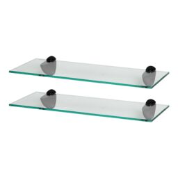 Harbour Housewares 2x Floating Glass Shelves - 50cm - Bathroom Shower Storage Display in Black - thumbnail 1