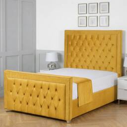 Living Comfort Bedz Metro Plush Velvet Upholstered Bed Slatted Base with 48Inch Headboard in Mustard - Size: Single - thumbnail 1