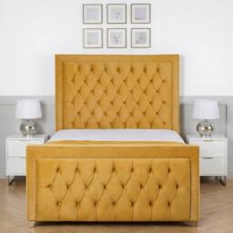 Living Comfort Bedz Metro Plush Velvet Upholstered Bed Slatted Base with 48Inch Headboard in Mustard - Size: Single - thumbnail 2