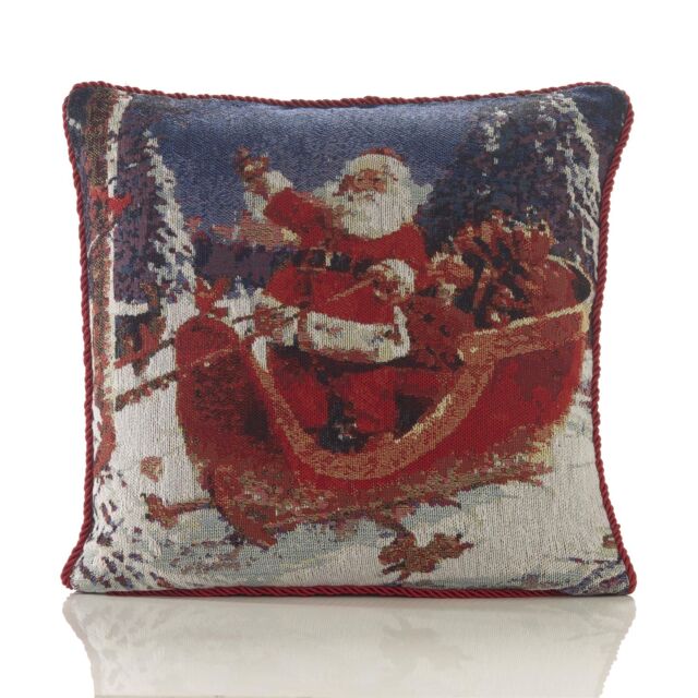 Luxury Living Christmas Sleigh Tapestry Decorative Cushion With Pad 45cm x 45cm in Red - Size: 45 cm x 45 cm