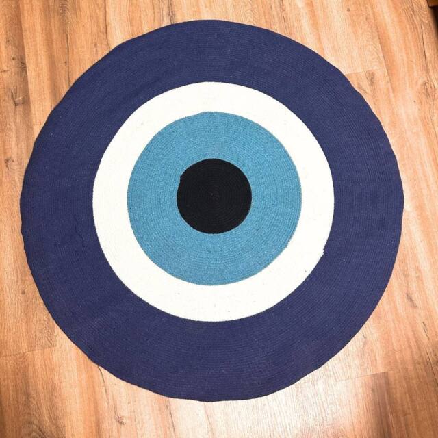 Serenityy Cotton Rope Evil Eye Rug Ø 120 cm in Blue - Size: 200 cm x 120 cm - image 1