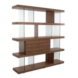 Angel Cerda Walnut Veneer Bookcase with Tempered Glass Sides in Brown - thumbnail 1