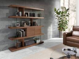 Angel Cerda Walnut Veneer Bookcase with Tempered Glass Sides in Brown - thumbnail 3