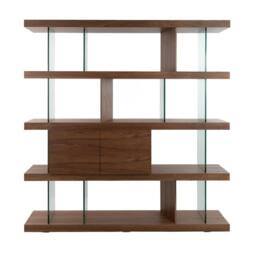 Angel Cerda Walnut Veneer Bookcase with Tempered Glass Sides in Brown - thumbnail 2