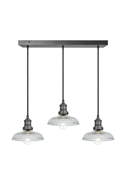Industville Brooklyn Glass Dome 3 Wire Cluster Lights, 8 inch, Pewter holder in Dark Grey