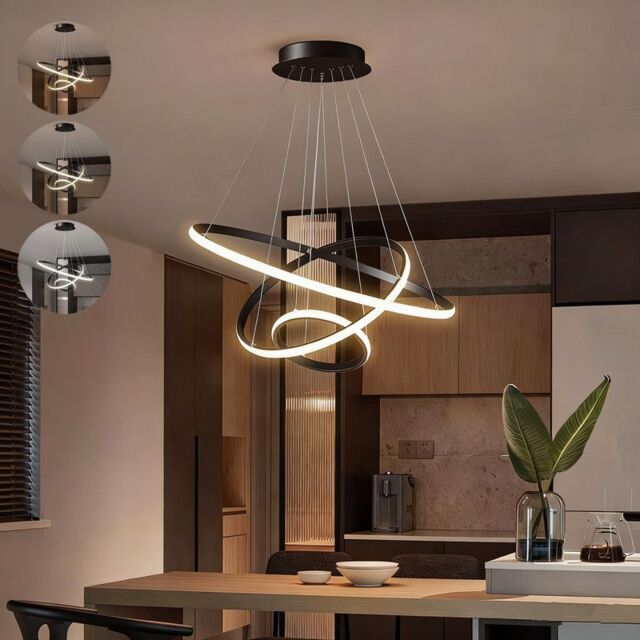 COMELY 3 Rings Modern Pendant Ceiling Lights, Circle Adjustable Chandelier in Black - image 1