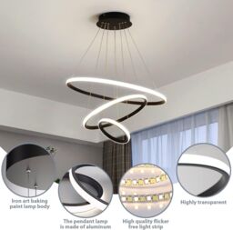 COMELY 3 Rings Modern Pendant Ceiling Lights, Circle Adjustable Chandelier in Black - thumbnail 8