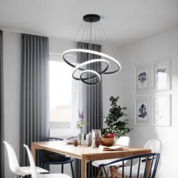 COMELY 3 Rings Modern Pendant Ceiling Lights, Circle Adjustable Chandelier in Black - thumbnail 3