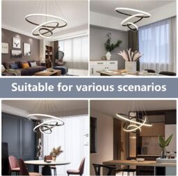 COMELY 3 Rings Modern Pendant Ceiling Lights, Circle Adjustable Chandelier in Black - thumbnail 9