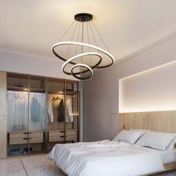 COMELY 3 Rings Modern Pendant Ceiling Lights, Circle Adjustable Chandelier in Black - thumbnail 4
