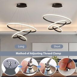 COMELY 3 Rings Modern Pendant Ceiling Lights, Circle Adjustable Chandelier in Black - thumbnail 7