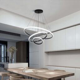 COMELY 3 Rings Modern Pendant Ceiling Lights, Circle Adjustable Chandelier in Black - thumbnail 5