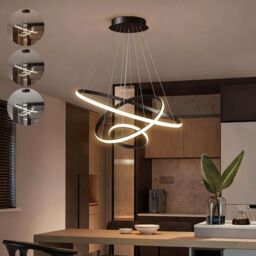 COMELY 3 Rings Modern Pendant Ceiling Lights, Circle Adjustable Chandelier in Black - thumbnail 1