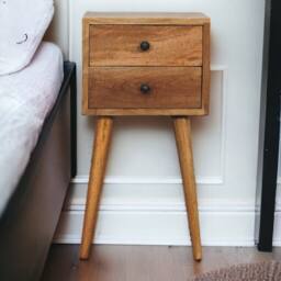 Direct Wicker Solid Wood Mini Oak-ish Bedside, 2 Drawers in Brown - Size: 1 Pack - thumbnail 1