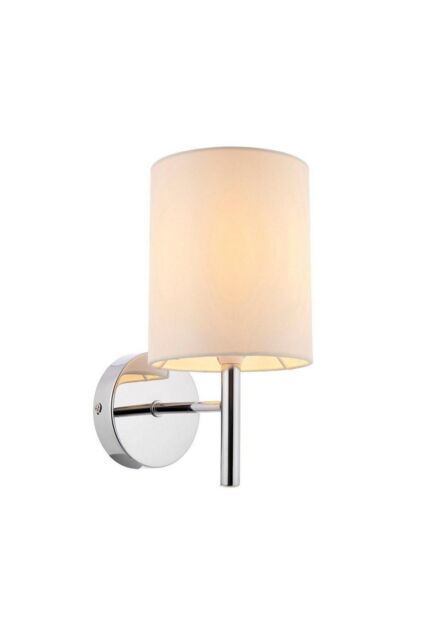 Netlighting Brio 1 Light Indoor Wall Light Chrome Off-White Faux Silk E14 in Grey - image 1