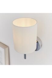 Netlighting Brio 1 Light Indoor Wall Light Chrome Off-White Faux Silk E14 in Grey - thumbnail 3