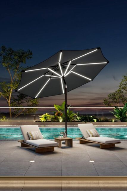 Garden Sanctuary Solar Powered LED Garden Parasol Patio Umbrella without Base in Dark Grey - image 1