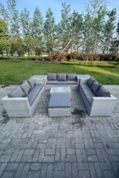 Fimous Light Grey Outdoor Rattan Garden Furniture Set Lounge Sofa Set 2 Coffee Table Big Footstool - thumbnail 1