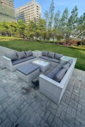 Fimous Light Grey Outdoor Rattan Garden Furniture Set Lounge Sofa Set 2 Coffee Table Big Footstool - thumbnail 2