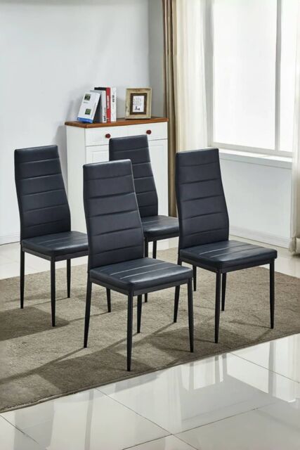 Living and Home 4pcs Armless Faux Leather Upholstered High Back Dining Chairs in Black - image 1