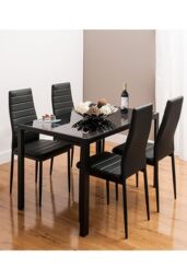 Living and Home 4pcs Armless Faux Leather Upholstered High Back Dining Chairs in Black - thumbnail 6
