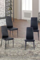 Living and Home 4pcs Armless Faux Leather Upholstered High Back Dining Chairs in Black - thumbnail 3