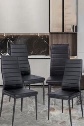 Living and Home 4pcs Armless Faux Leather Upholstered High Back Dining Chairs in Black - thumbnail 4