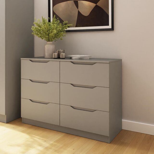 FWStyle Luno Chest Of Drawers 6 Drawer Putty Deep Design Sideboard in Beige - image 1