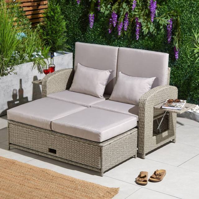 VonHaus Alba Rattan Effect Reclining Garden Sofa Set in Beige - Size: 1 Pack - image 1